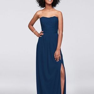 Lace and Mesh Long Strapless Dress - bridesmaid